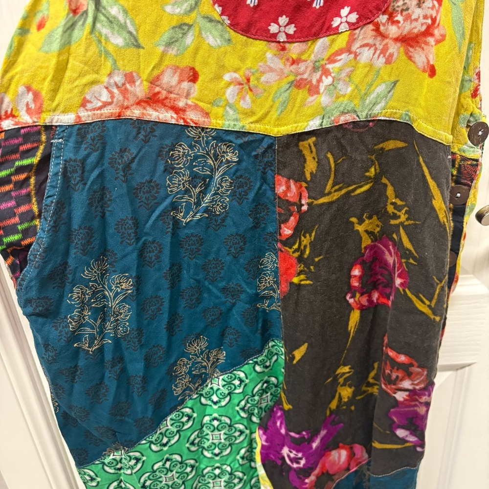 Sacred Threads Patchwork Overalls S/M Women's - image 3